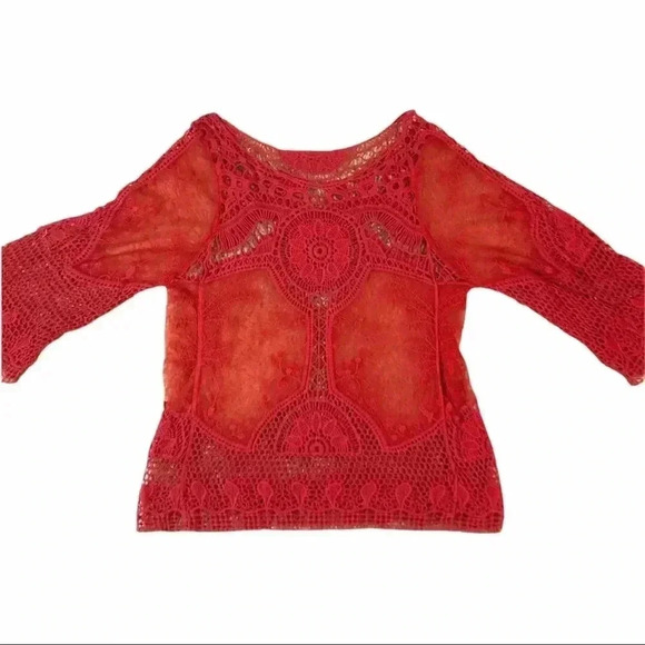 Women’s Red sunburst Crochet Knit top cover up, layering piece - Picture 2 of 8